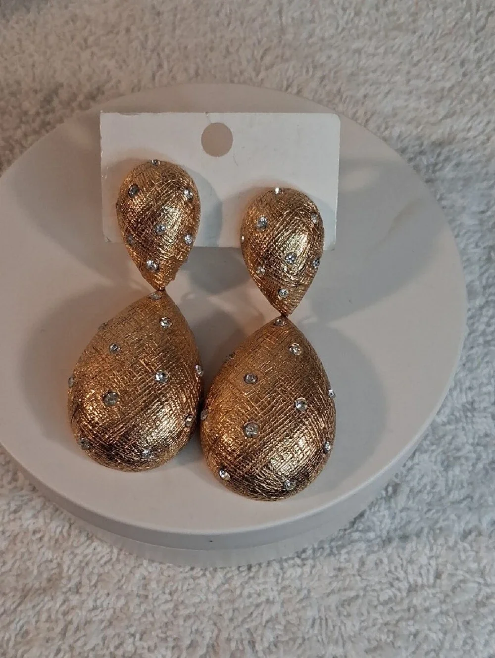 Gold Teardrop Crystal Statement Clip-On Earrings